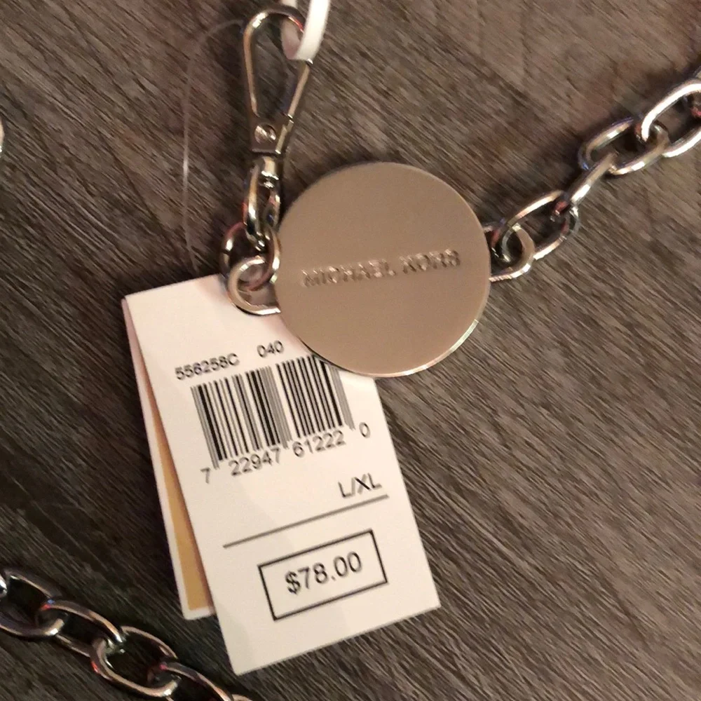 Michael Kors Silver Tone Chain Link Belt With Round Pave MK Logo Size L/XL NWT - Picture 9 of 12